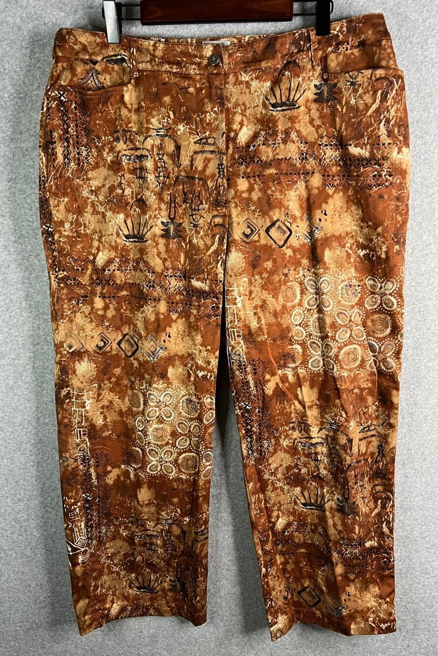 Chico’s Size 3 Crop Pants Brown Patterned Tones Stretch High Rise Women